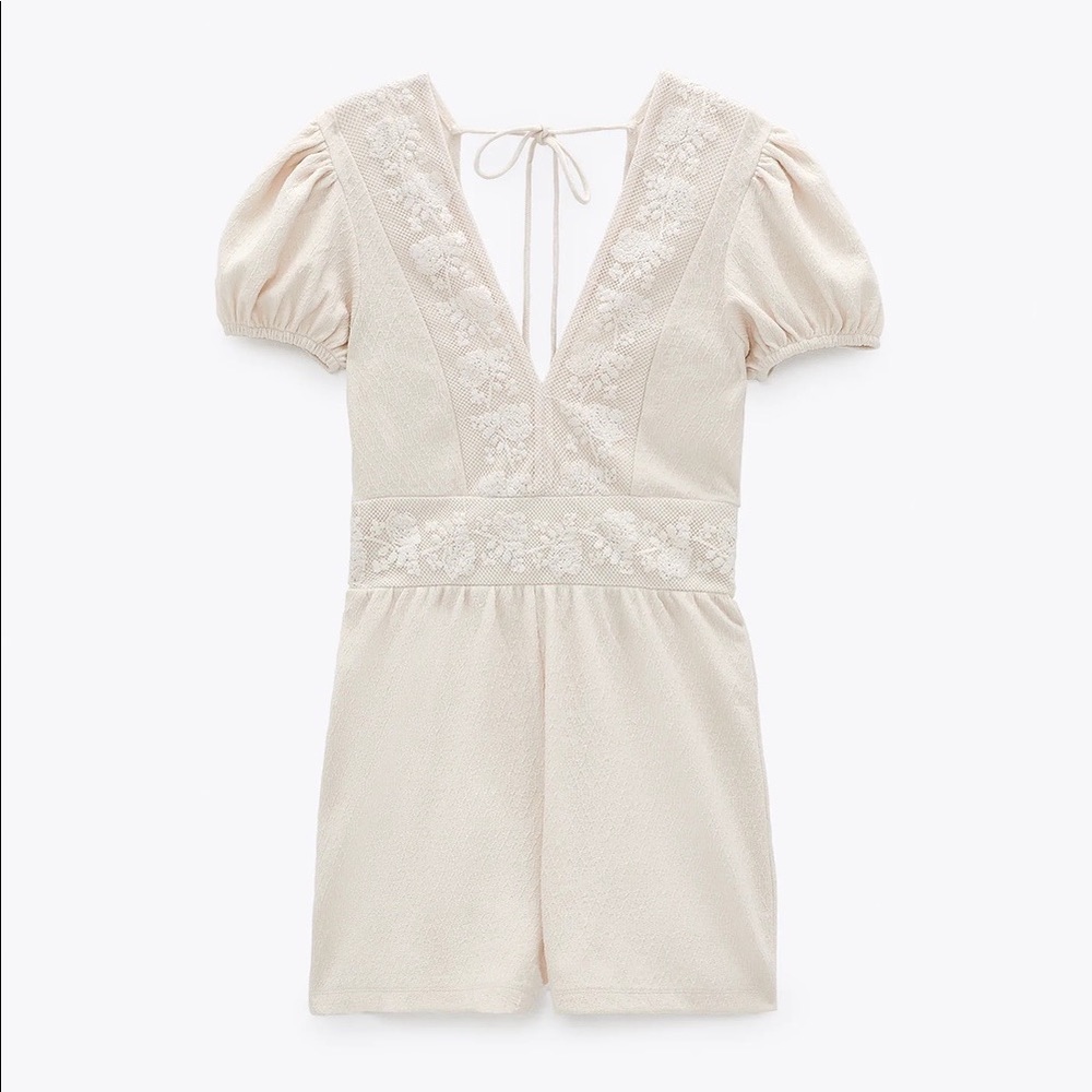 Zara Cream embroidered romper jumpsuit